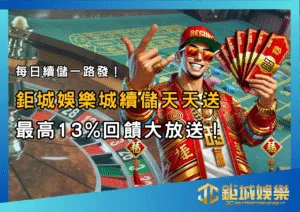 每日續儲一路發！鉅城娛樂城續儲天天送，最高13%回饋大放送！